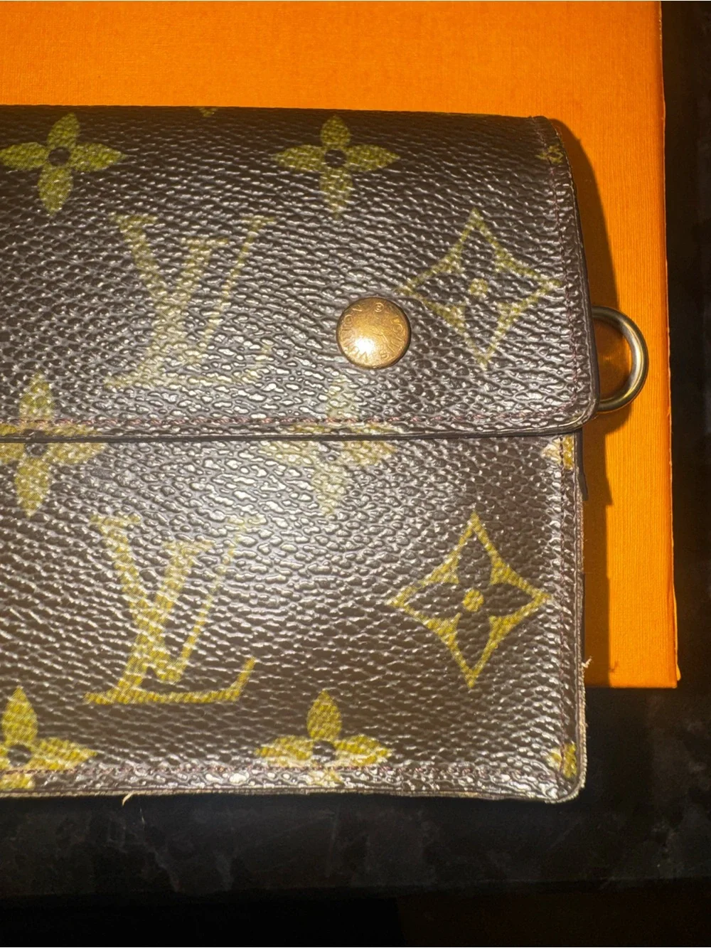 Authentic Louis Vuitton Monogram Canvas Trifold Wallet in Brown and Gold